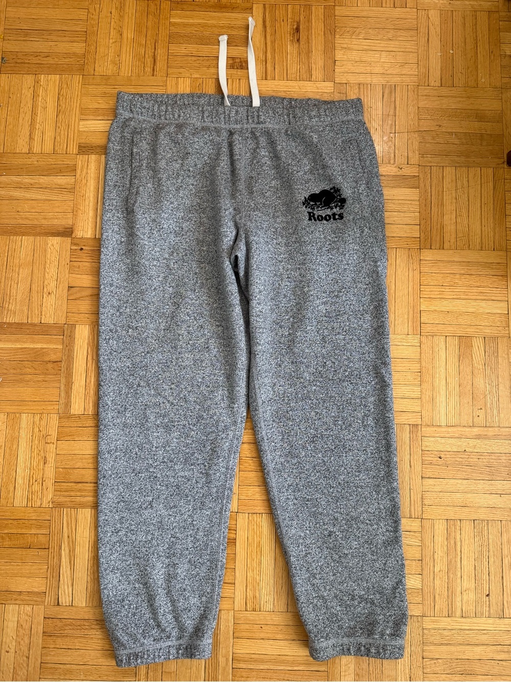 Roots Kids Gray Fleece Joggers with White Drawstring